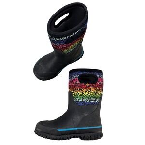 BOGS Rainbow Waterproof Insulated Rubber Neoprene Winter Rain Boot Kids Size 13